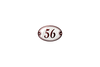 Hausnummer 56, oval, rot auf weiß